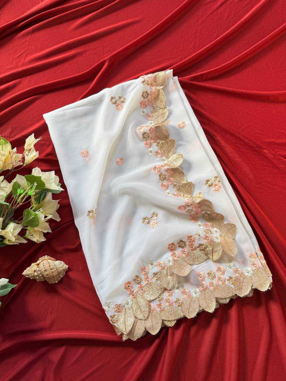 Ynf Georgette KESH568 INARA Sarees Festive Collections Wholesale Chiffon Sarees Embroidered Sarees White Sarees Manufacturer- Kapda Export