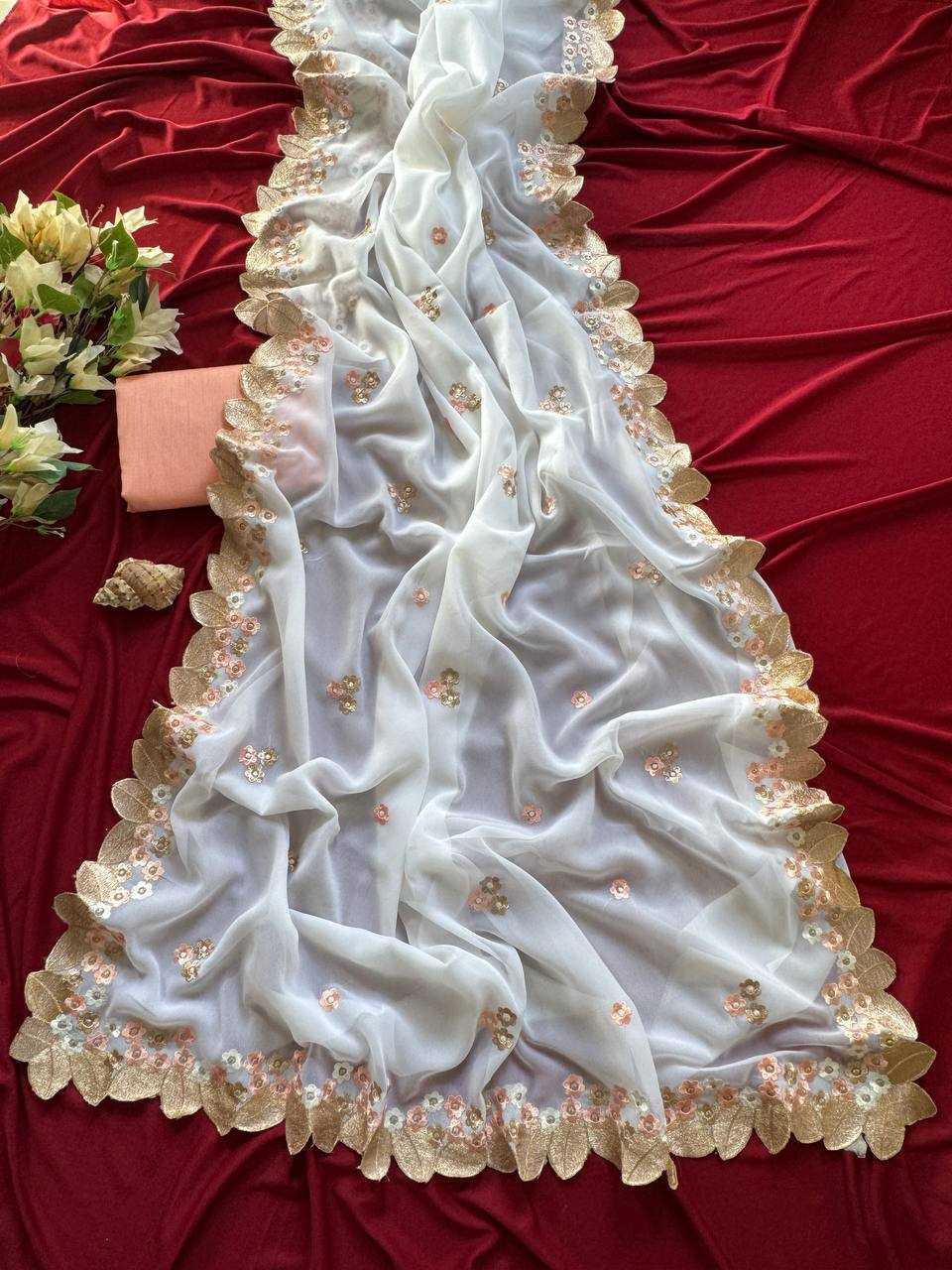 Ynf Georgette KESH568 INARA Sarees Festive Collections Wholesale Chiffon Sarees Embroidered Sarees White Sarees Manufacturer- Kapda Export