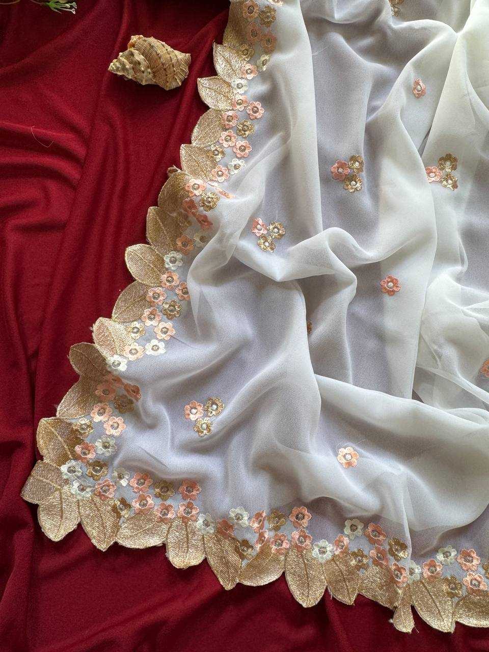 Ynf Georgette KESH568 INARA Sarees Festive Collections Wholesale Chiffon Sarees Embroidered Sarees White Sarees Manufacturer- Kapda Export