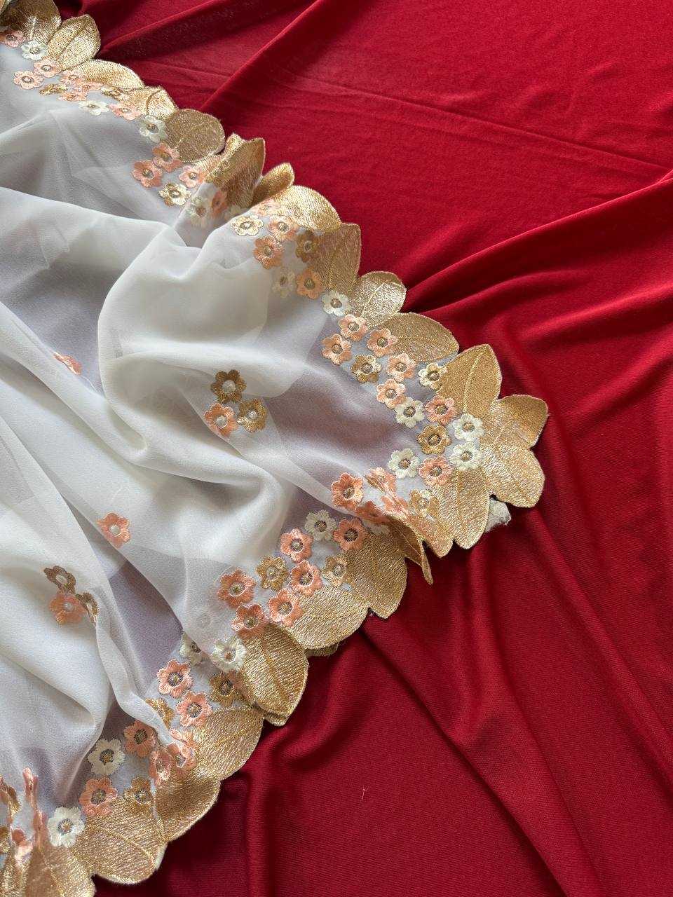 Ynf Georgette KESH568 INARA Sarees Festive Collections Wholesale Chiffon Sarees Embroidered Sarees White Sarees Manufacturer- Kapda Export