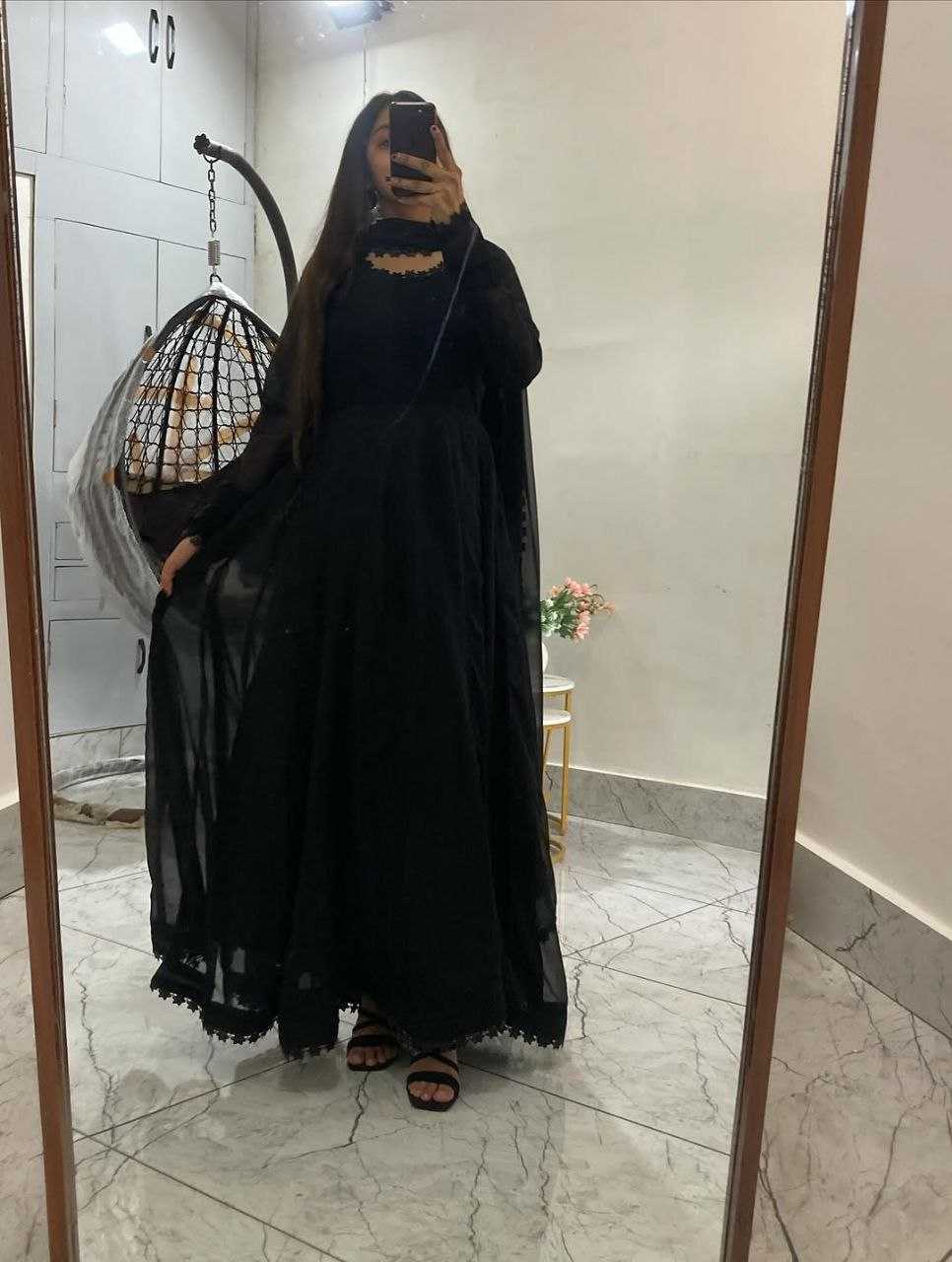 Ynf Georgette RIN157 PC-2257 Gowns Wholesale Georgette Gown Simple Gowns Black Gown Manufacturer- Kapda Export