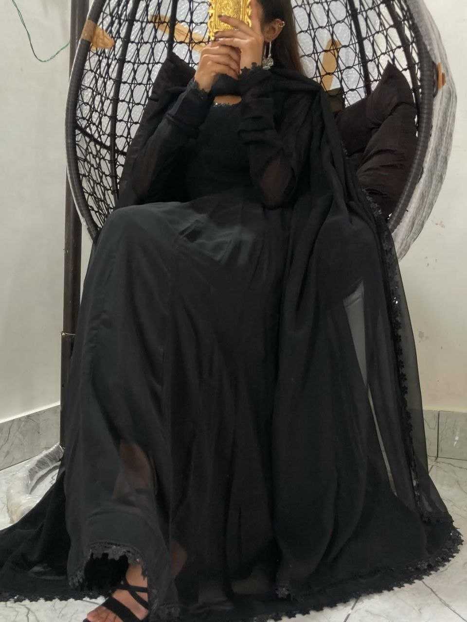 Ynf Georgette RIN157 PC-2257 Gowns Wholesale Georgette Gown Simple Gowns Black Gown Manufacturer- Kapda Export