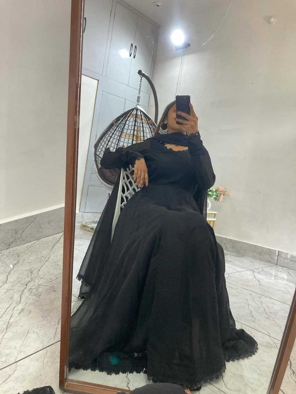 Ynf Georgette RIN157 PC-2257 Gowns Wholesale Georgette Gown Simple Gowns Black Gown Manufacturer- Kapda Export