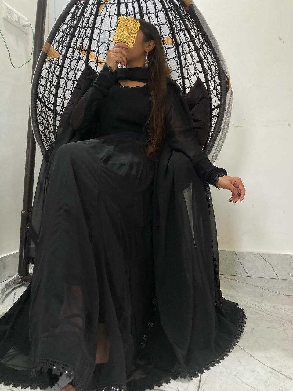 Ynf Georgette RIN157 PC-2257 Gowns Wholesale Georgette Gown Simple Gowns Black Gown Manufacturer- Kapda Export