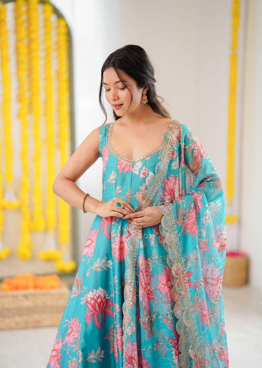 Ynf Muslin KESH617 24 Gowns Wholesale Anarkali Gown Designer Gowns Floral Print Gowns Manufacturer- Kapda Export