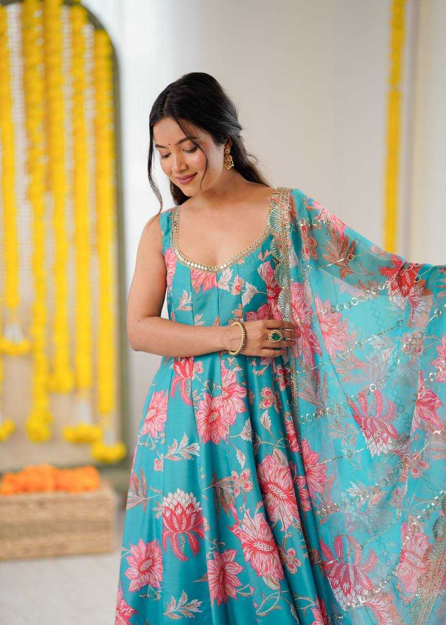 Ynf Muslin KESH617 24 Gowns Wholesale Anarkali Gown Designer Gowns Floral Print Gowns Manufacturer- Kapda Export