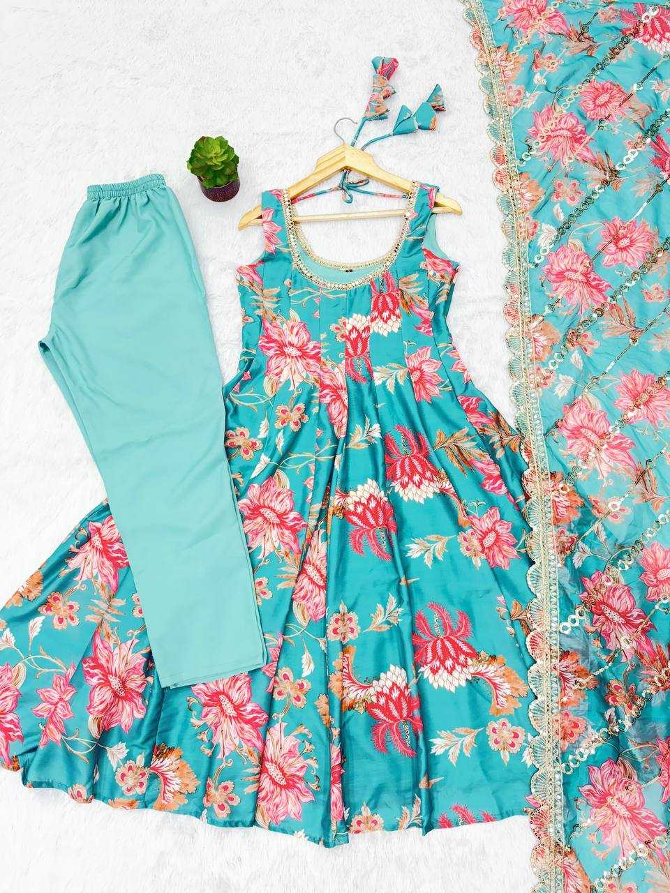 Ynf Muslin KESH617 24 Gowns Wholesale Anarkali Gown Designer Gowns Floral Print Gowns Manufacturer- Kapda Export