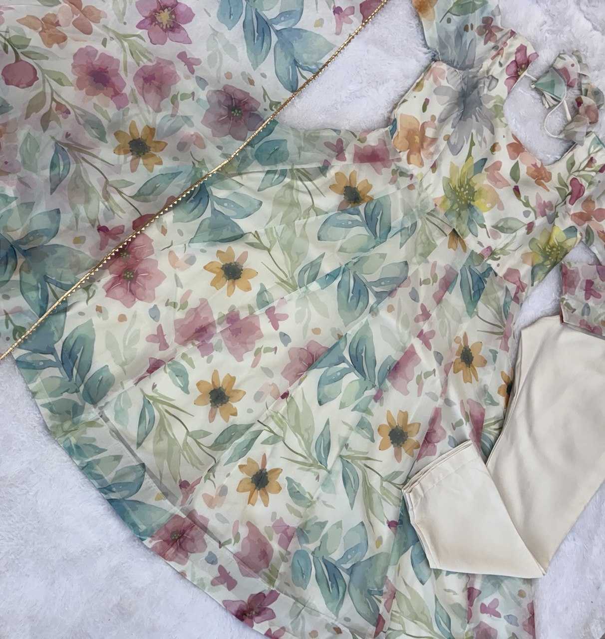 Ynf Organza KESH617 1003 Gowns Wholesale Printed Gowns Wedding Gown Lightweight Gowns Manufacturer- Kapda Export