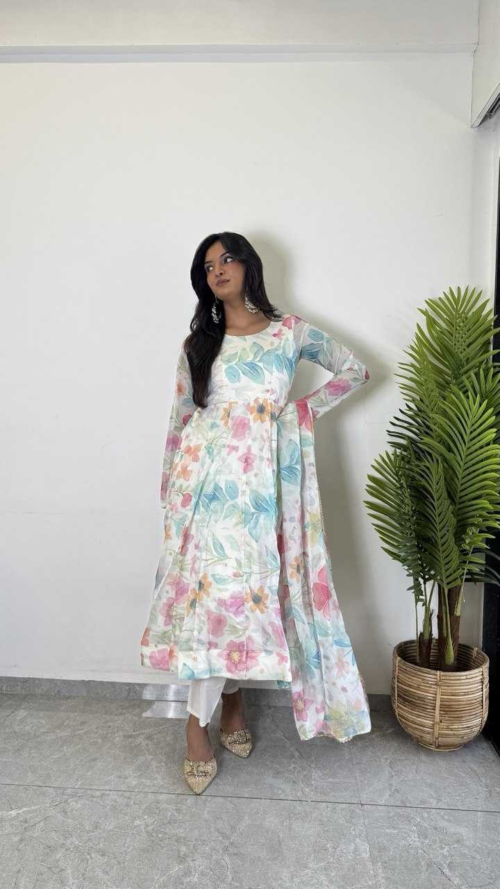 Ynf Organza KESH617 1003 Gowns Wholesale Printed Gowns Wedding Gown Lightweight Gowns Manufacturer- Kapda Export