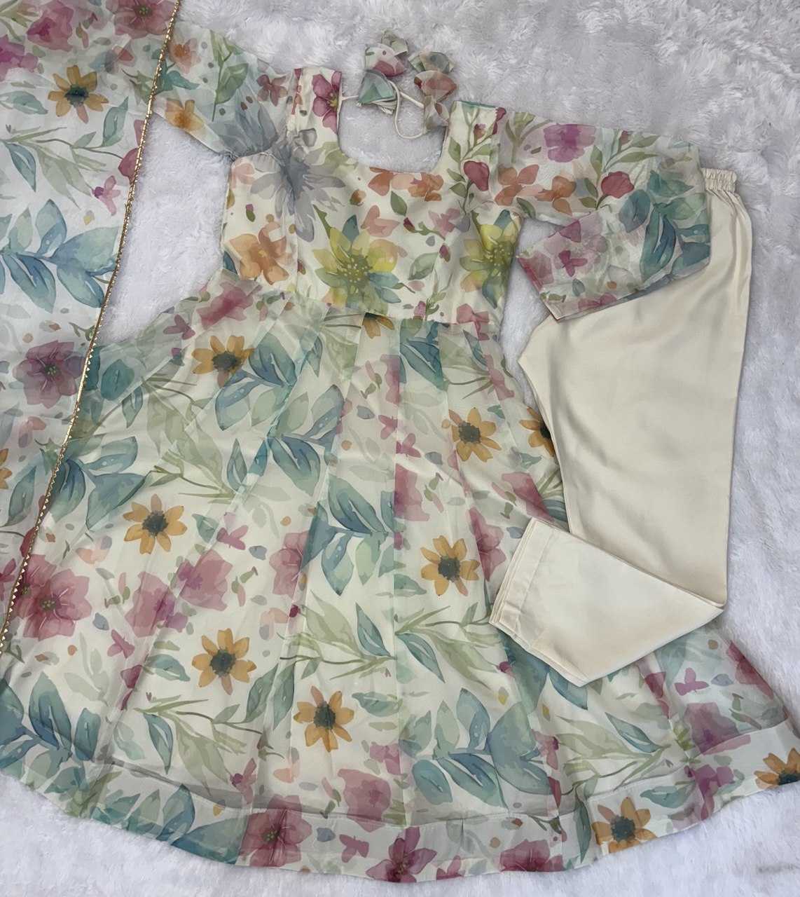 Ynf Organza KESH617 1003 Gowns Wholesale Printed Gowns Wedding Gown Lightweight Gowns Manufacturer- Kapda Export