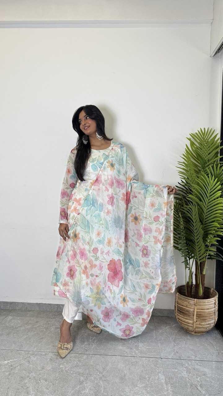 Ynf Organza KESH617 1003 Gowns Wholesale Printed Gowns Wedding Gown Lightweight Gowns Manufacturer- Kapda Export