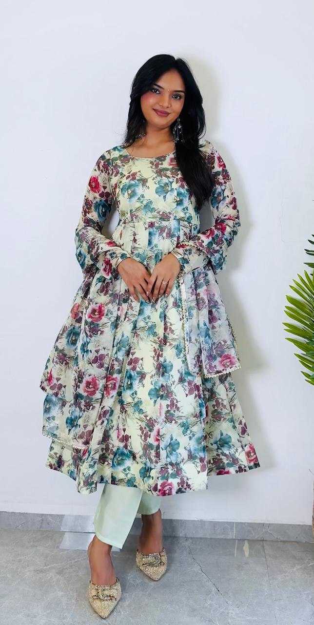 Ynf Organza KESH617 1004 Gowns Wholesale Printed Gowns Long Gowns Lightweight Gowns Manufacturer- Kapda Export