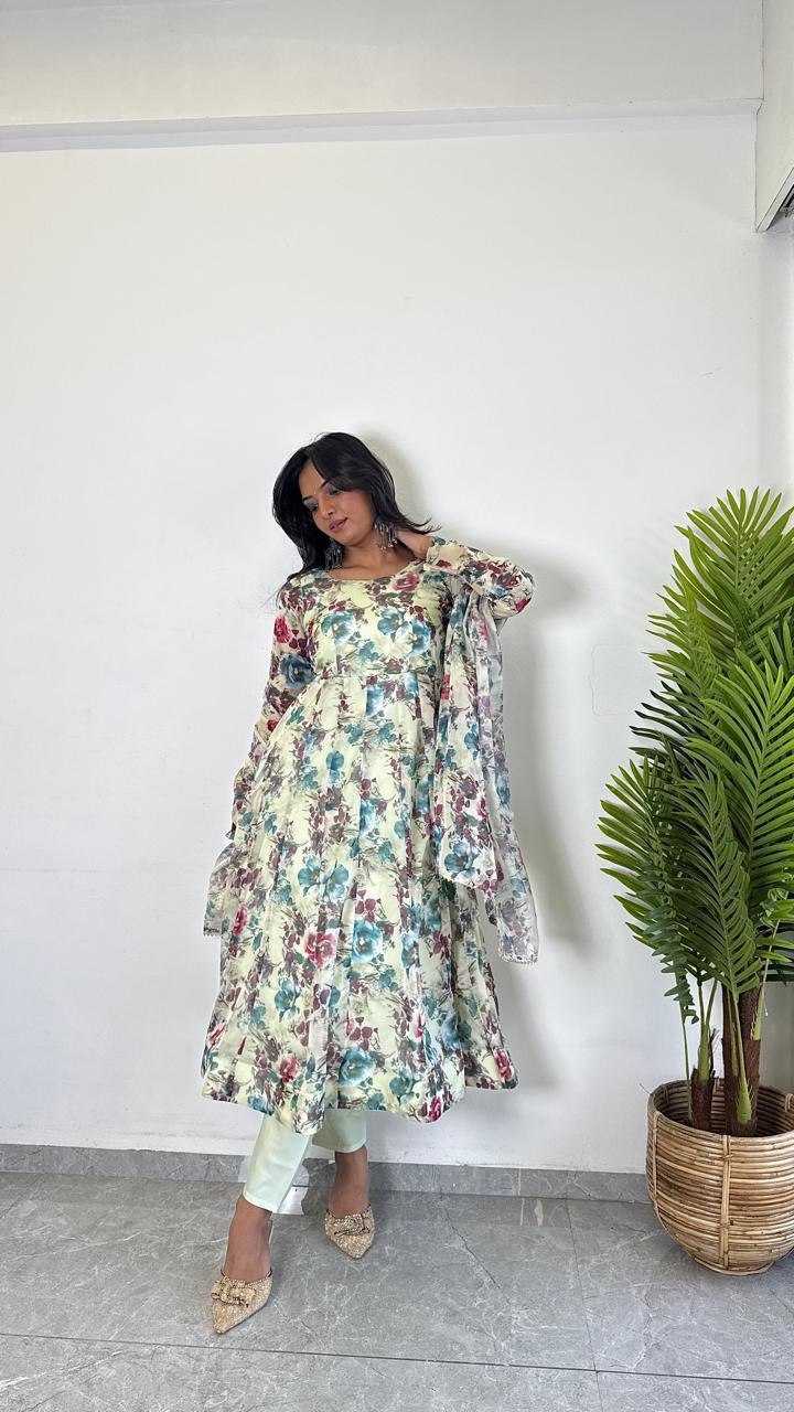 Ynf Organza KESH617 1004 Gowns Wholesale Printed Gowns Long Gowns Lightweight Gowns Manufacturer- Kapda Export