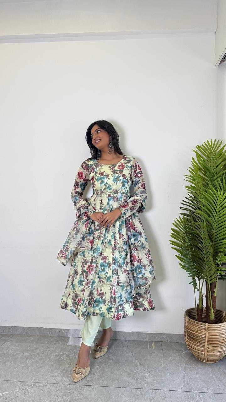 Ynf Organza KESH617 1004 Gowns Wholesale Printed Gowns Long Gowns Lightweight Gowns Manufacturer- Kapda Export