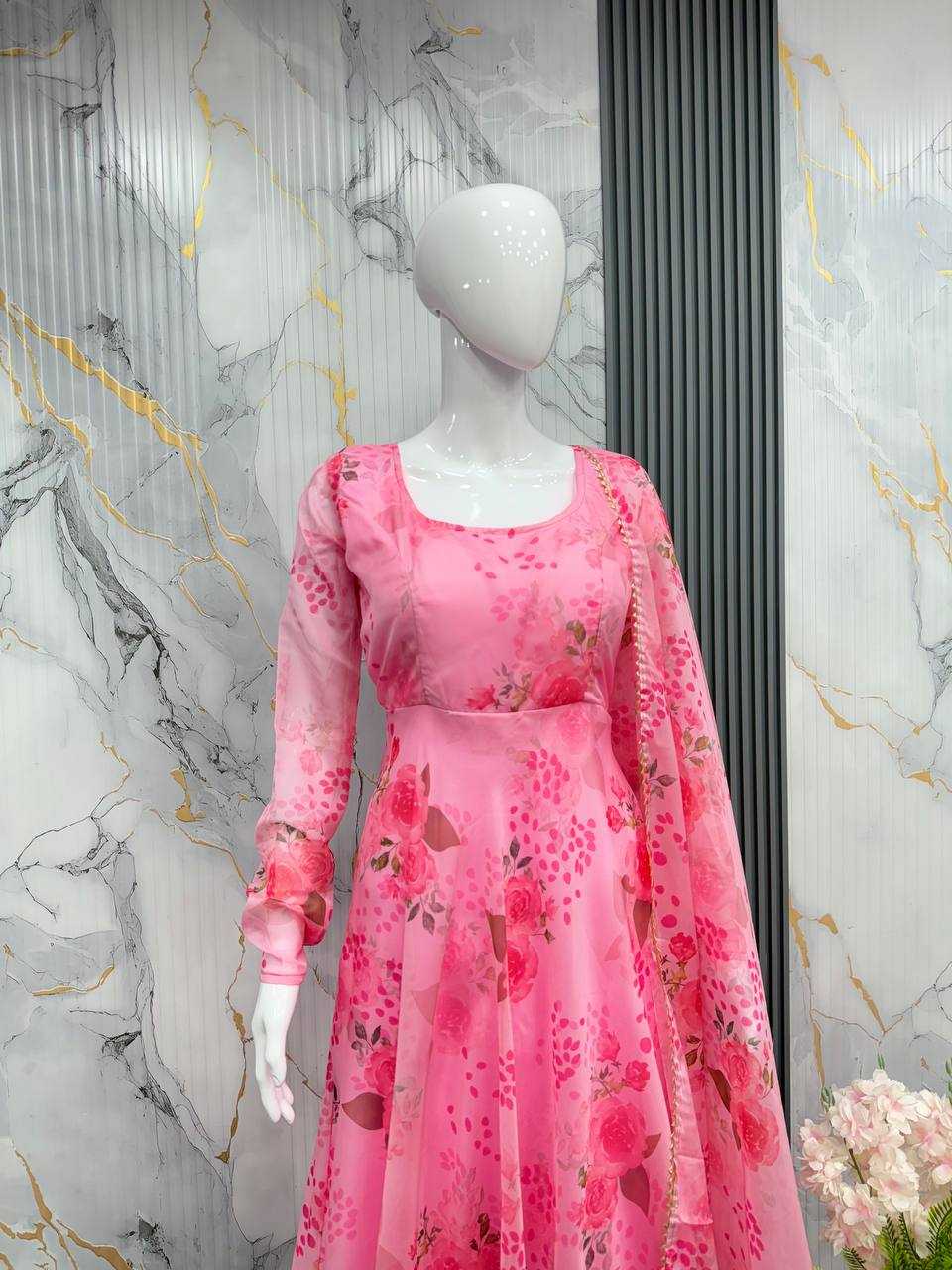 Ynf Organza KESH617 14 Gowns Wholesale Printed Gowns Fancy Gowns Lightweight Gowns Manufacturer- Kapda Export