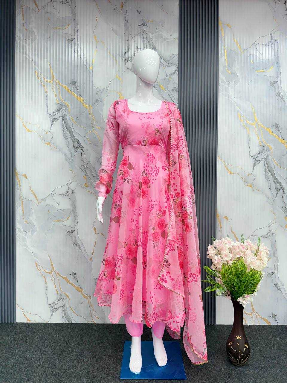 Ynf Organza KESH617 14 Gowns Wholesale Printed Gowns Fancy Gowns Lightweight Gowns Manufacturer- Kapda Export