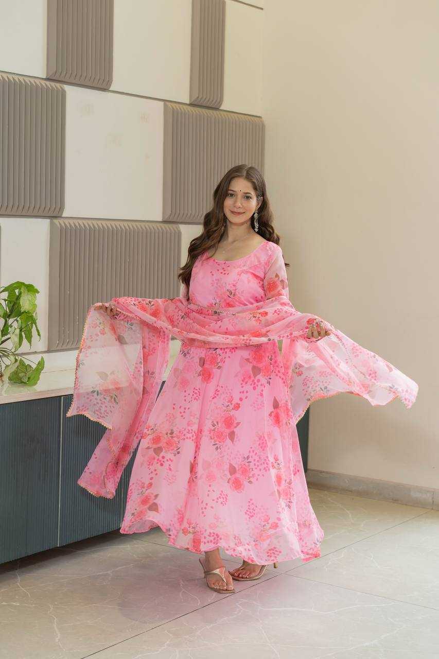 Ynf Organza KESH617 14 Gowns Wholesale Printed Gowns Fancy Gowns Lightweight Gowns Manufacturer- Kapda Export