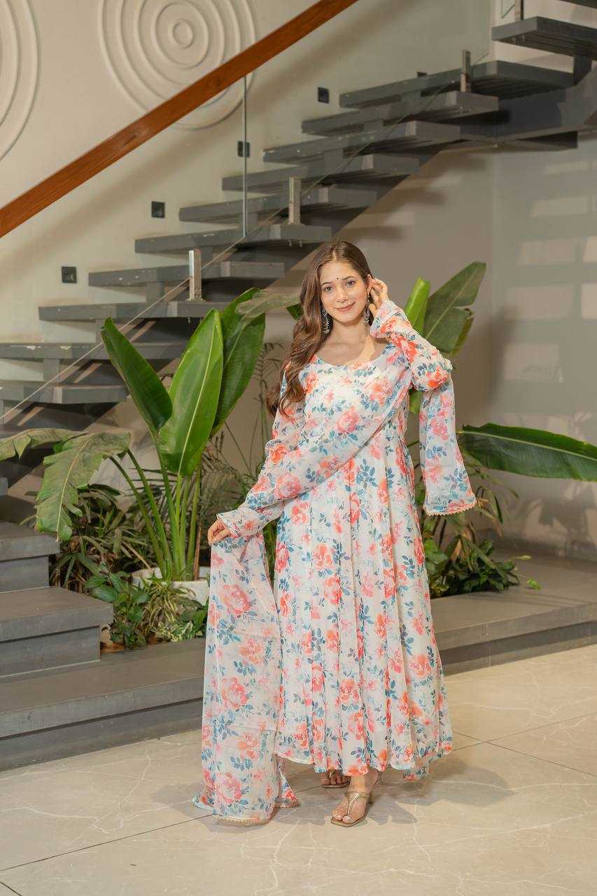 Ynf Organza KESH617 15 Gowns Wholesale Printed Gowns Fancy Gowns Lightweight Gowns Manufacturer- Kapda Export