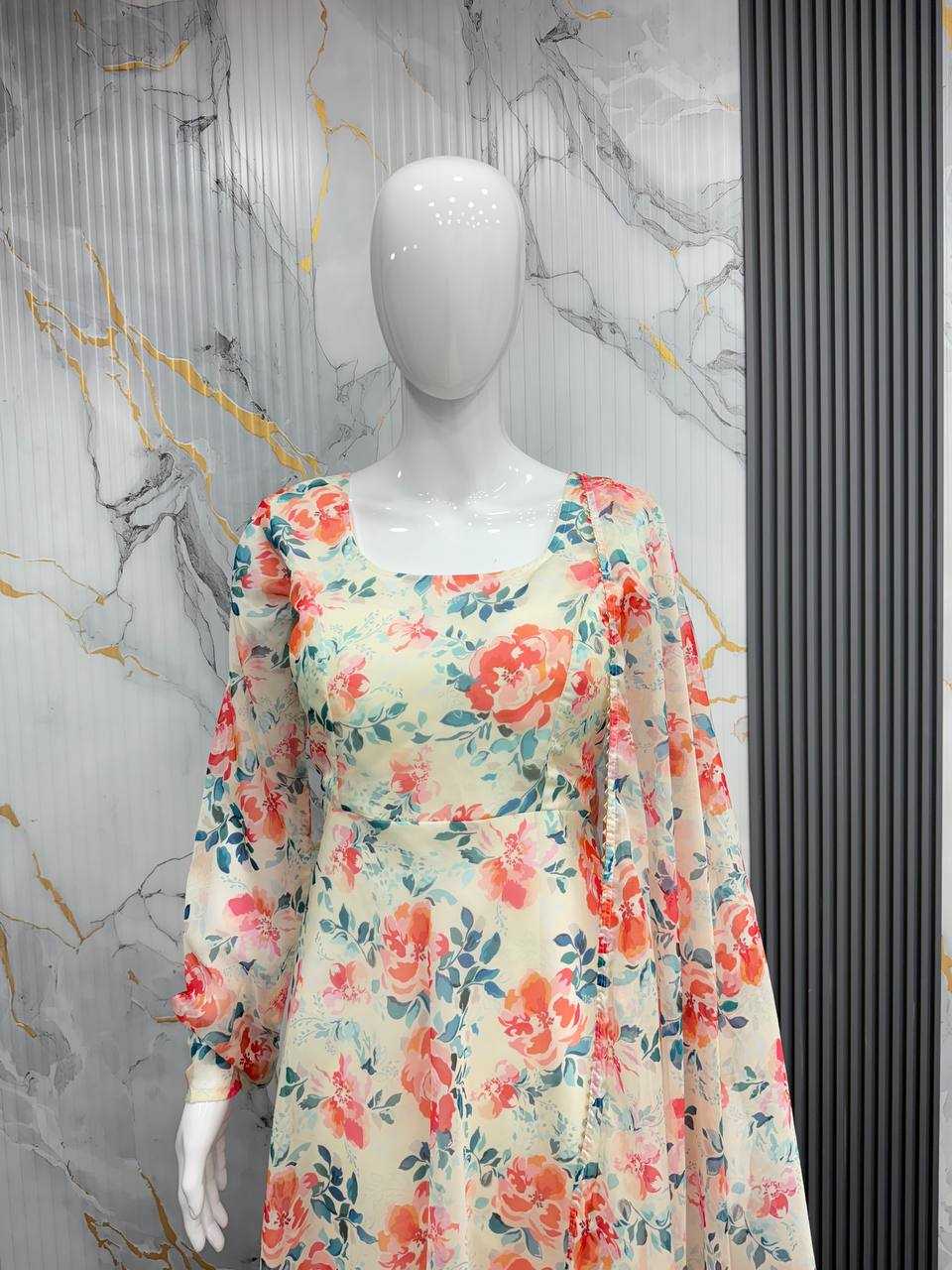 Ynf Organza KESH617 15 Gowns Wholesale Printed Gowns Fancy Gowns Lightweight Gowns Manufacturer- Kapda Export