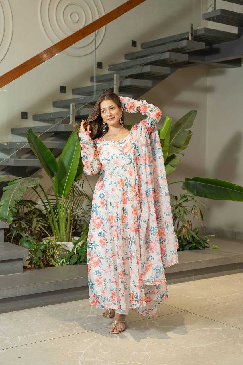 Ynf Organza KESH617 15 Gowns Wholesale Printed Gowns Fancy Gowns Lightweight Gowns Manufacturer- Kapda Export