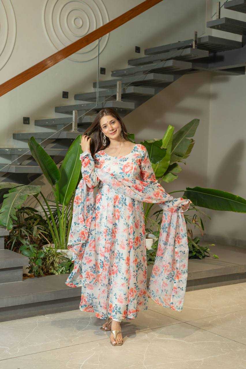 Ynf Organza KESH617 15 Gowns Wholesale Printed Gowns Fancy Gowns Lightweight Gowns Manufacturer- Kapda Export