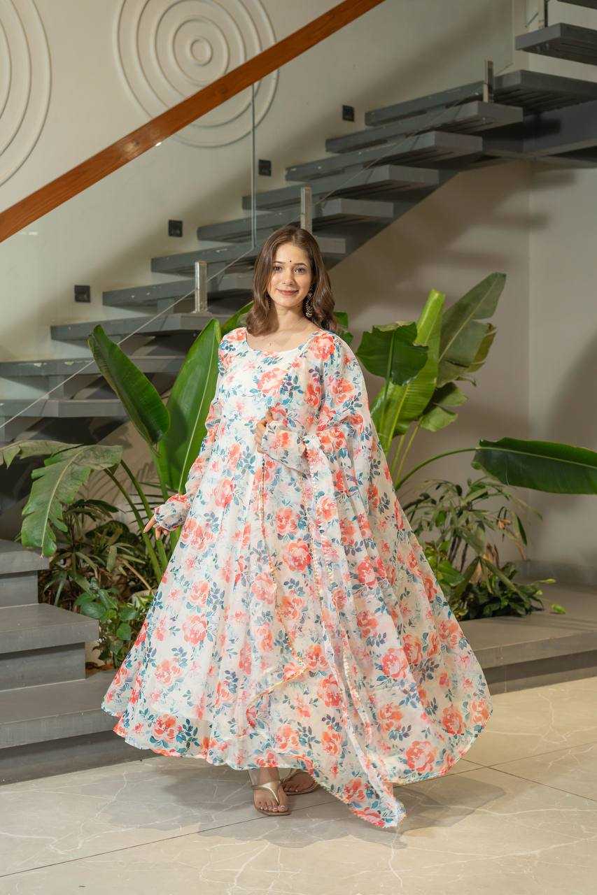 Ynf Organza KESH617 15 Gowns Wholesale Printed Gowns Fancy Gowns Lightweight Gowns Manufacturer- Kapda Export