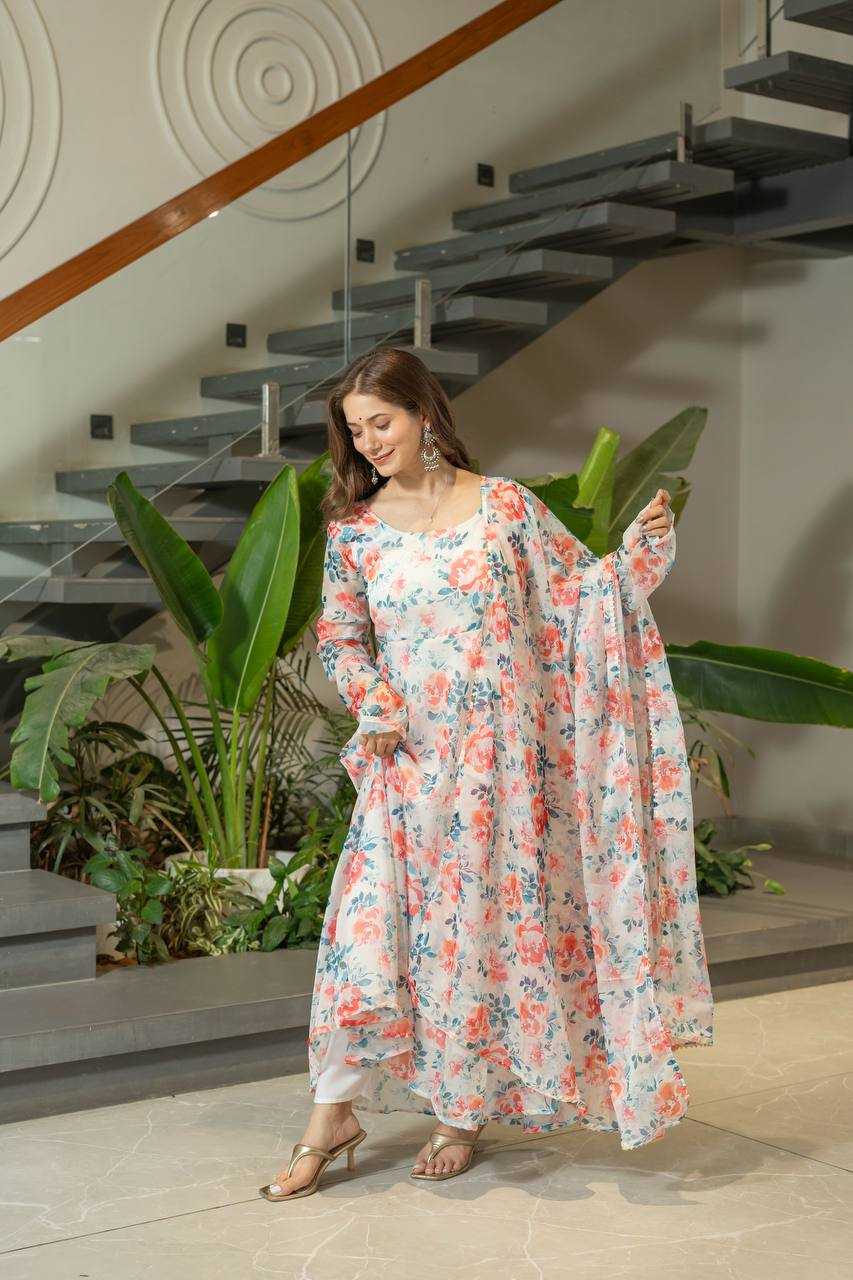 Ynf Organza KESH617 15 Gowns Wholesale Printed Gowns Fancy Gowns Lightweight Gowns Manufacturer- Kapda Export