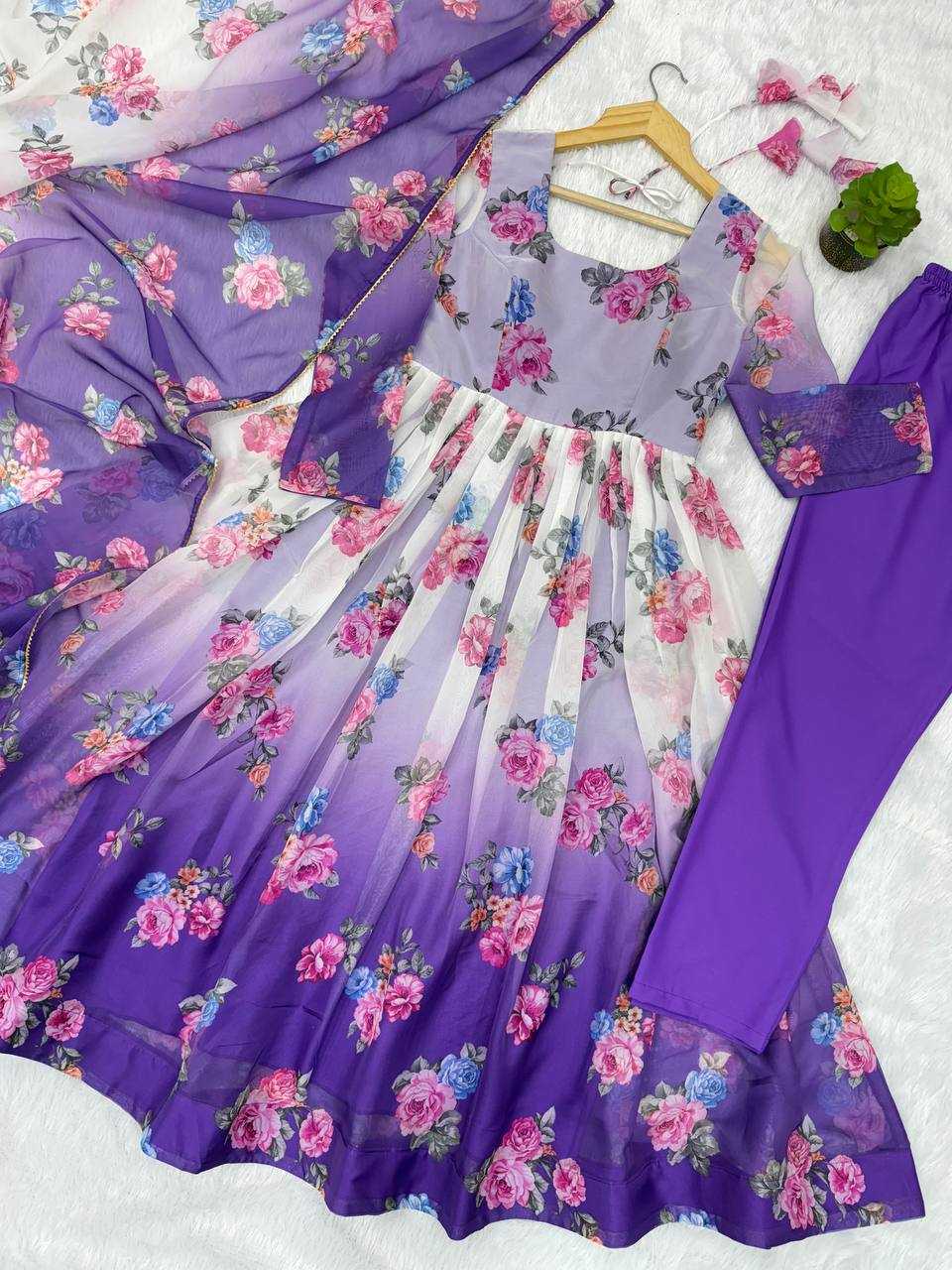 Ynf Organza KESH617 17 Gowns Wholesale Printed Gowns Floral Print Gowns Lightweight Gowns Manufacturer- Kapda Export