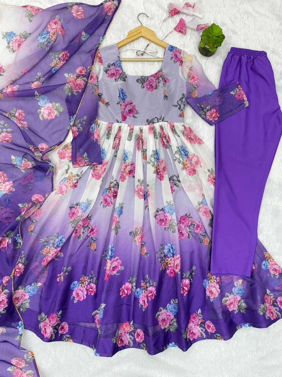 Ynf Organza KESH617 17 Gowns Wholesale Printed Gowns Floral Print Gowns Lightweight Gowns Manufacturer- Kapda Export