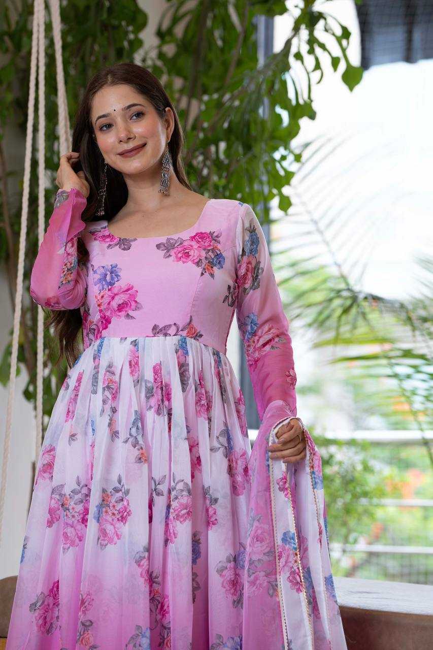 Ynf Organza KESH617 17 Gowns Wholesale Printed Gowns Floral Print Gowns Lightweight Gowns Manufacturer- Kapda Export