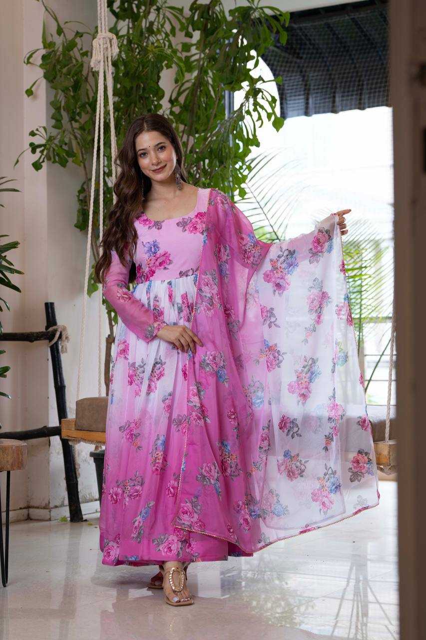 Ynf Organza KESH617 17 Gowns Wholesale Printed Gowns Floral Print Gowns Lightweight Gowns Manufacturer- Kapda Export