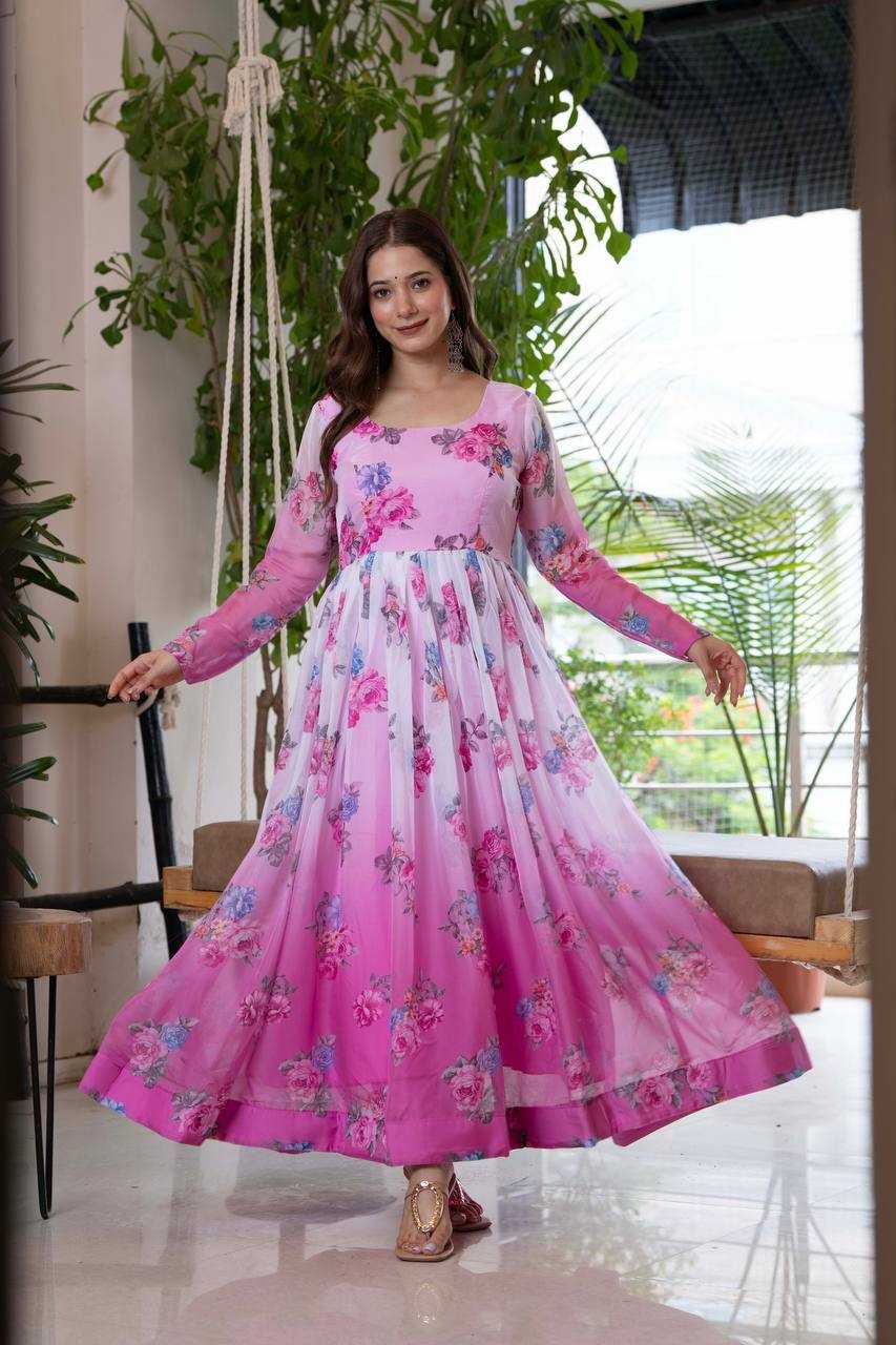 Ynf Organza KESH617 17 Gowns Wholesale Printed Gowns Floral Print Gowns Lightweight Gowns Manufacturer- Kapda Export