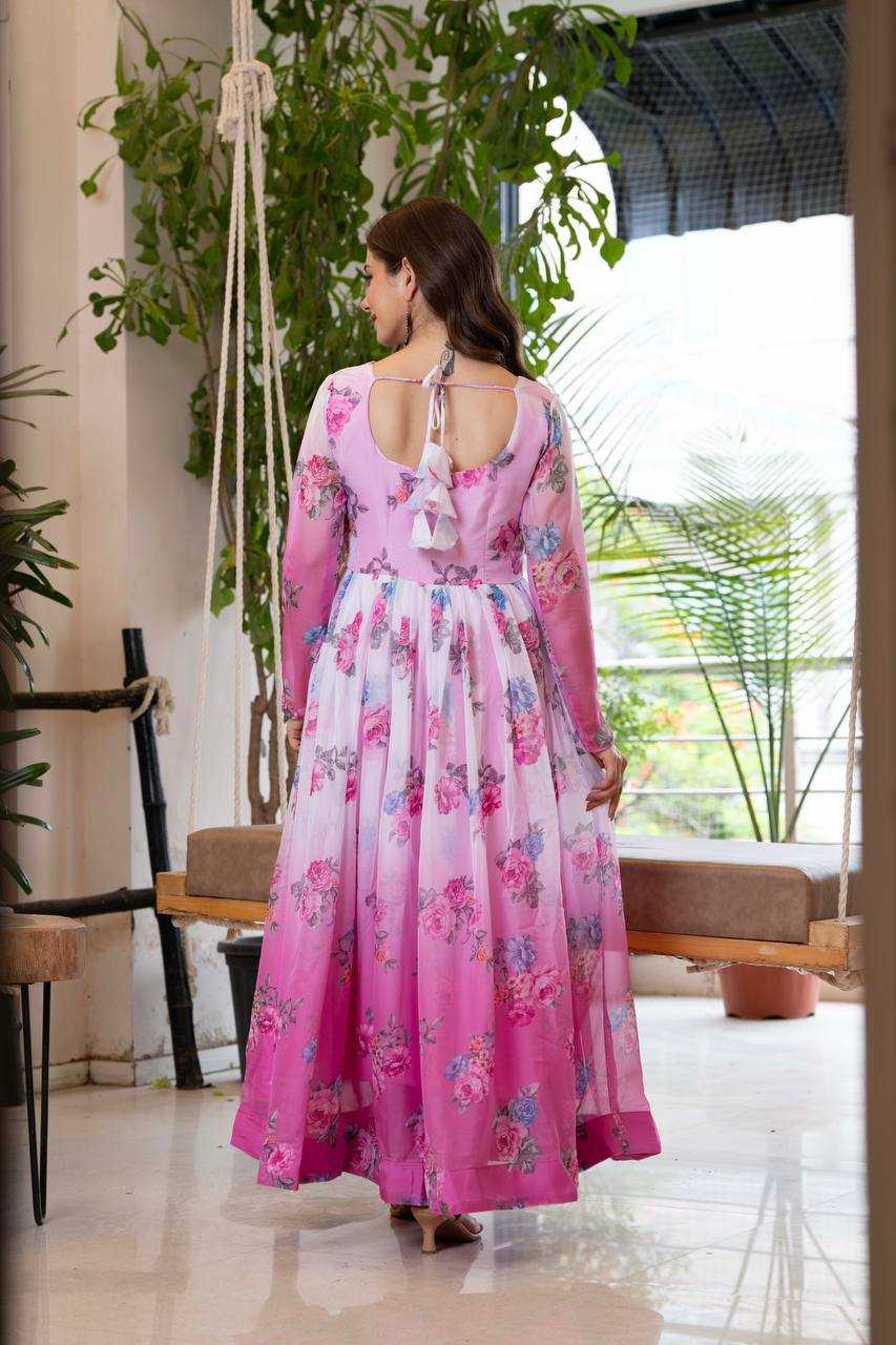 Ynf Organza KESH617 17 Gowns Wholesale Printed Gowns Floral Print Gowns Lightweight Gowns Manufacturer- Kapda Export