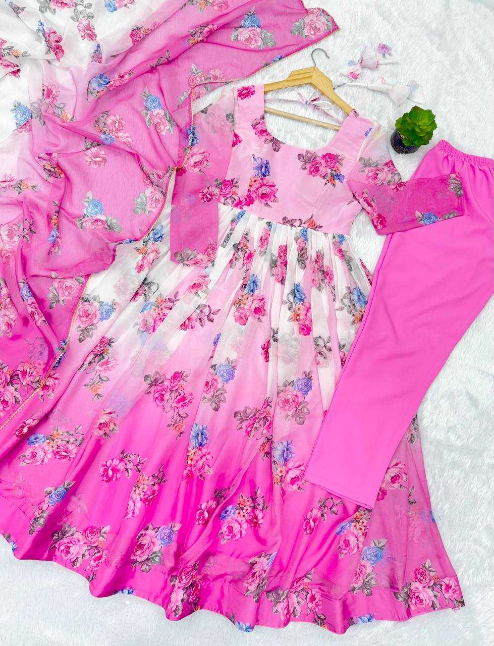 Ynf Organza KESH617 17 Gowns Wholesale Printed Gowns Floral Print Gowns Lightweight Gowns Manufacturer- Kapda Export