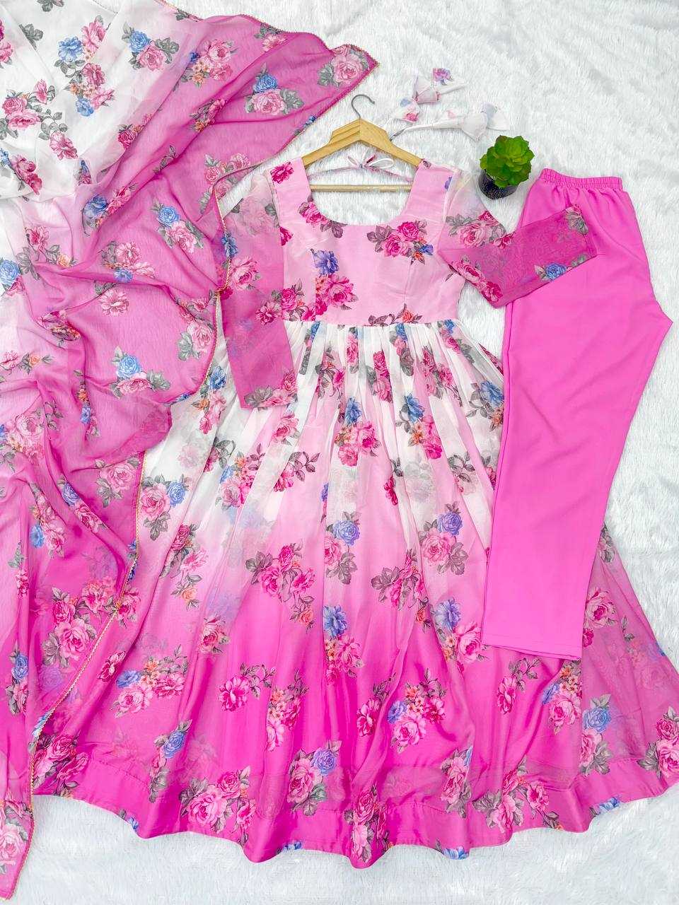 Ynf Organza KESH617 17 Gowns Wholesale Printed Gowns Floral Print Gowns Lightweight Gowns Manufacturer- Kapda Export