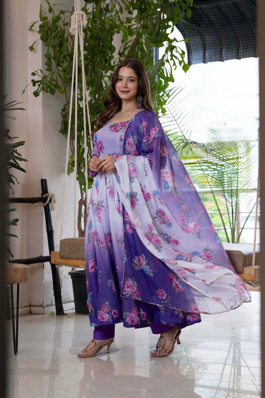 Ynf Organza KESH617 17 Gowns Wholesale Printed Gowns Floral Print Gowns Lightweight Gowns Manufacturer- Kapda Export