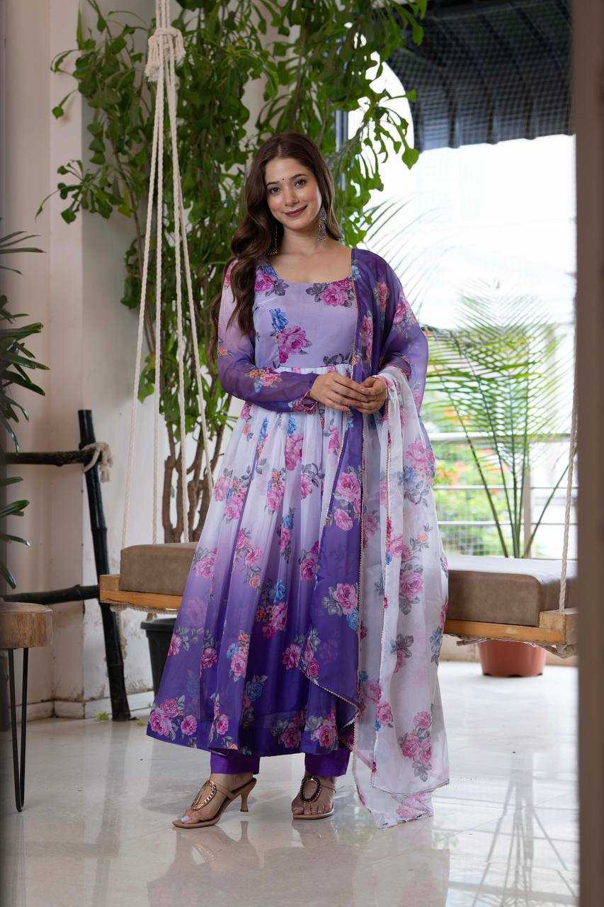 Ynf Organza KESH617 17 Gowns Wholesale Printed Gowns Floral Print Gowns Lightweight Gowns Manufacturer- Kapda Export