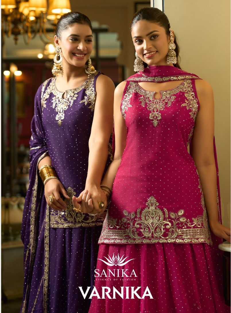 Ynf Premium Georgette KESH481 SANIKA VARNIKA 1001 Lehengas Plus Size Collections Wholesale Embroidered Lehenga Mirror Work Lehenga Crop Top lehenga Manufacturer- Kapda Export