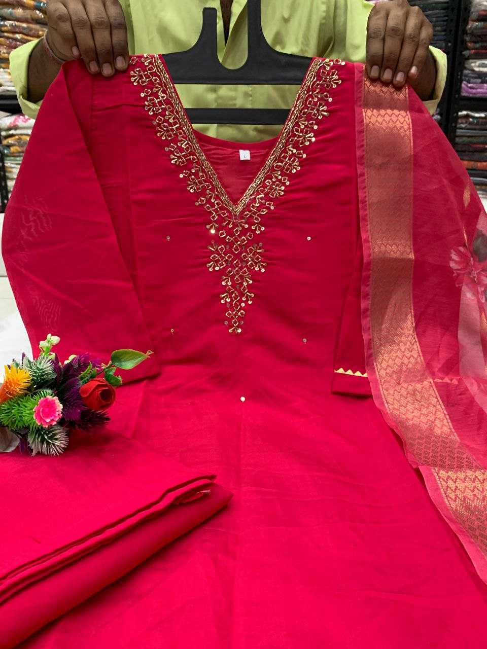 Ynf Premium Roman Silk KESH613 047 Suits & Dresses Festive Collections Wholesale Ladies Silk Suit Pink Salwar Suit Handwork Suits Manufacturer- Kapda Export