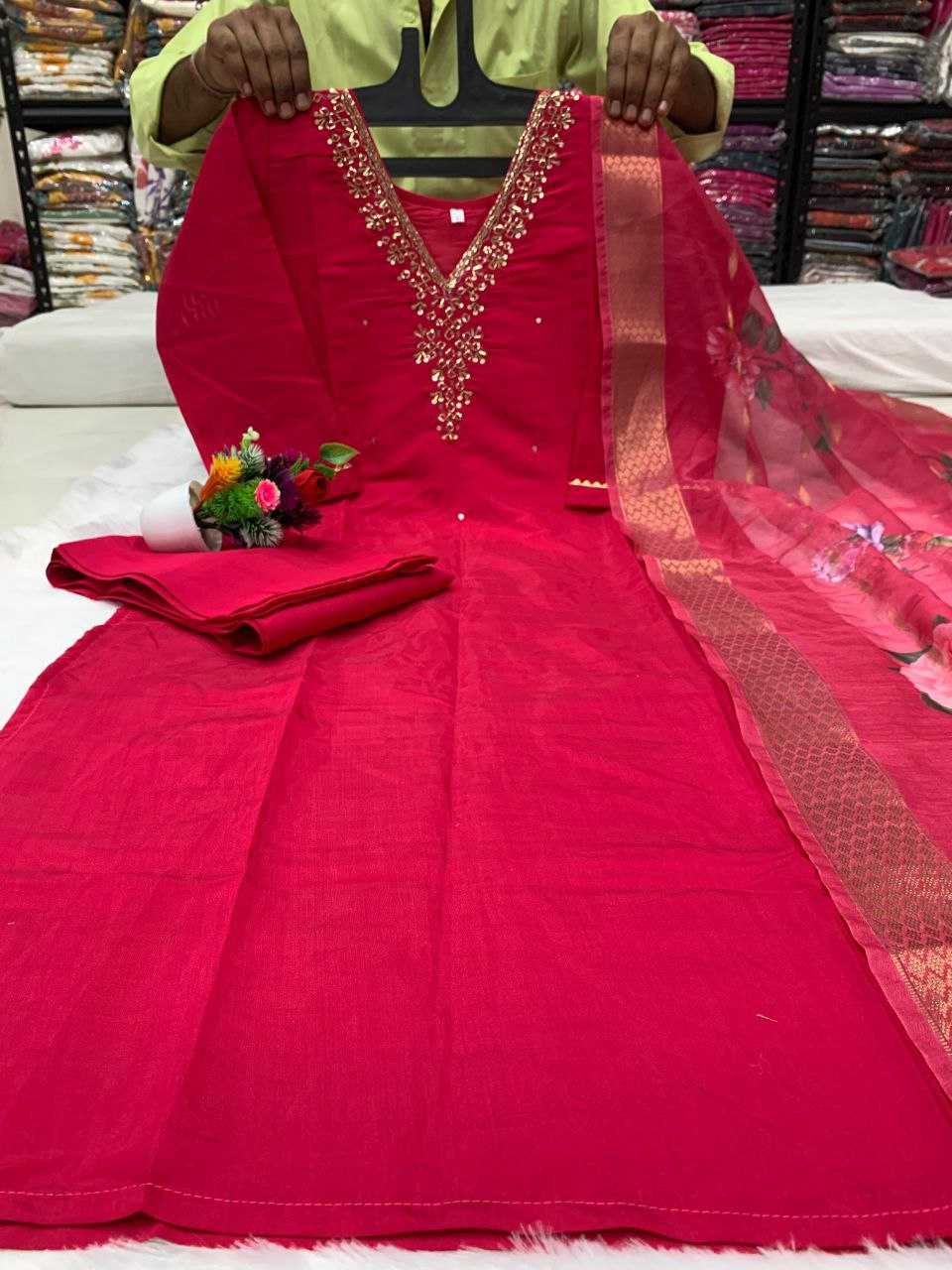 Ynf Premium Roman Silk KESH613 047 Suits & Dresses Festive Collections Wholesale Ladies Silk Suit Pink Salwar Suit Handwork Suits Manufacturer- Kapda Export