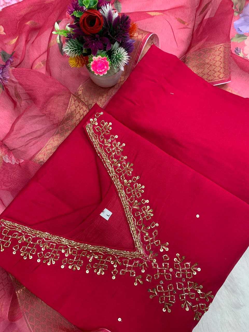 Ynf Premium Roman Silk KESH613 047 Suits & Dresses Festive Collections Wholesale Ladies Silk Suit Pink Salwar Suit Handwork Suits Manufacturer- Kapda Export