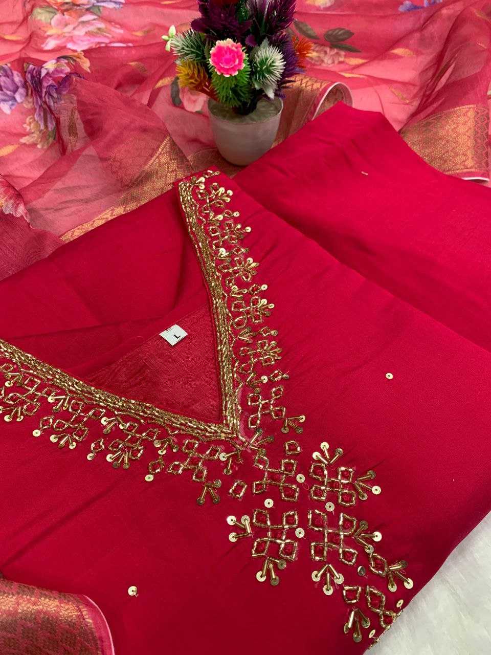 Ynf Premium Roman Silk KESH613 047 Suits & Dresses Festive Collections Wholesale Ladies Silk Suit Pink Salwar Suit Handwork Suits Manufacturer- Kapda Export