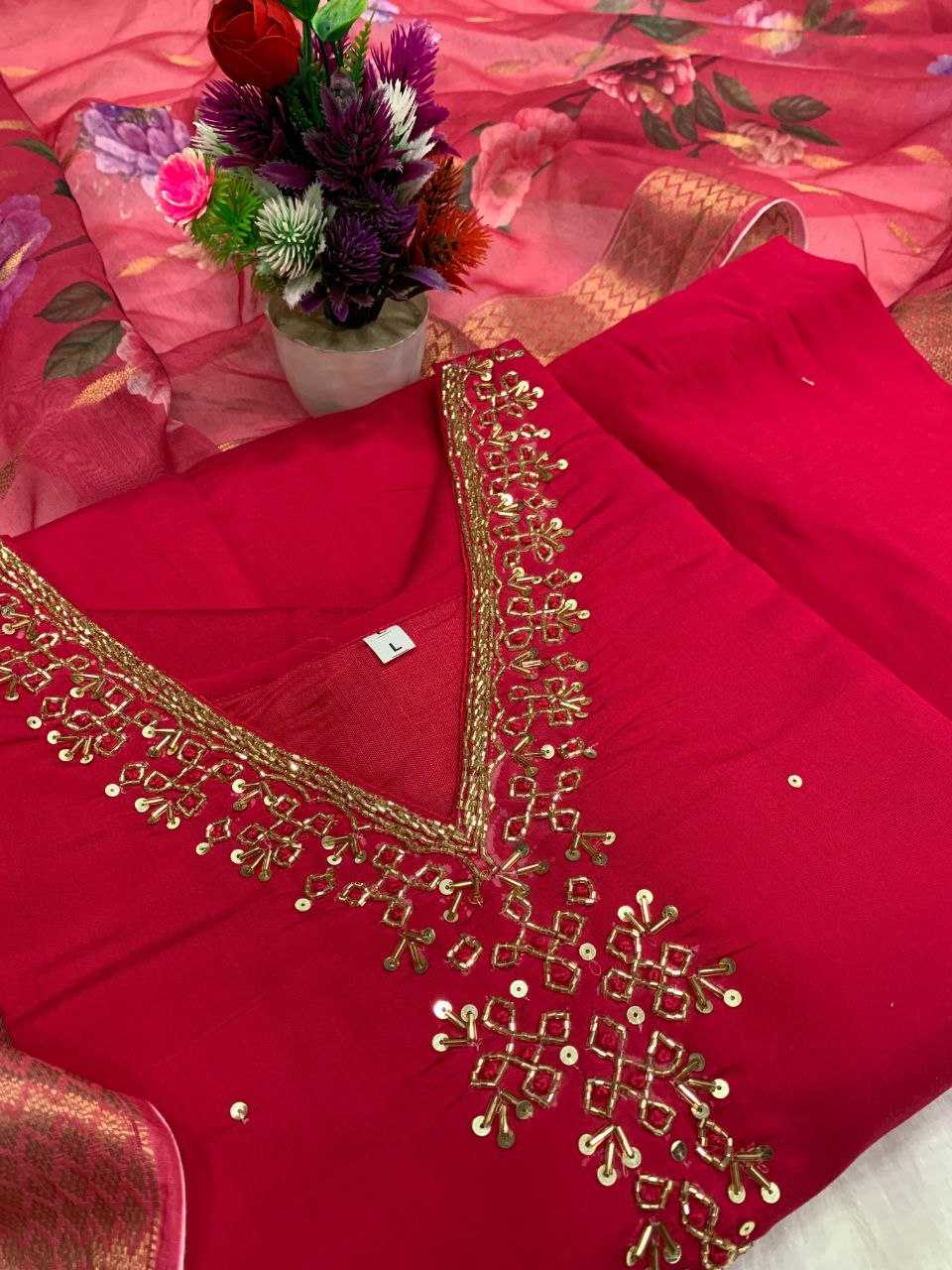 Ynf Premium Roman Silk KESH613 047 Suits & Dresses Festive Collections Wholesale Ladies Silk Suit Pink Salwar Suit Handwork Suits Manufacturer- Kapda Export