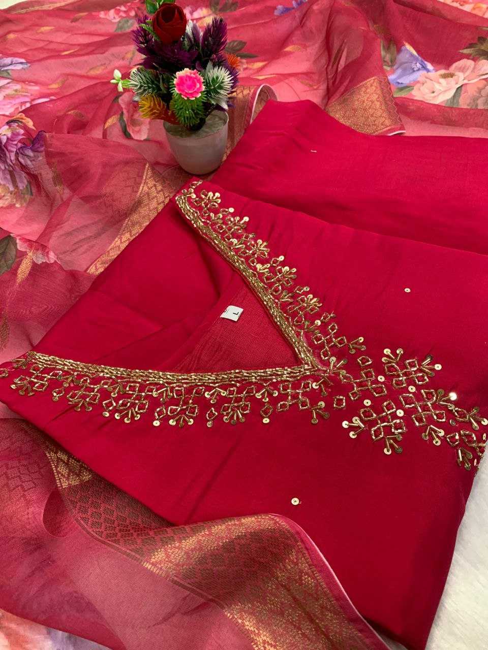 Ynf Premium Roman Silk KESH613 047 Suits & Dresses Festive Collections Wholesale Ladies Silk Suit Pink Salwar Suit Handwork Suits Manufacturer- Kapda Export
