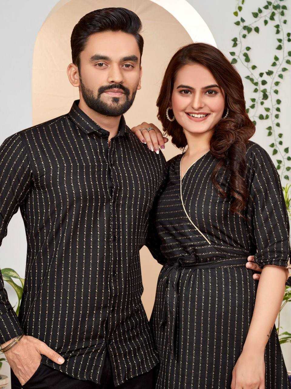 Ynf Pure Cotton KESH620 Armani Couple Wear Wholesale Festive Matching Couple Dresses Party Wear Couple Ethnic Collection Designer Ethnic Outfits for Couples Manufacturer- Kapda Export