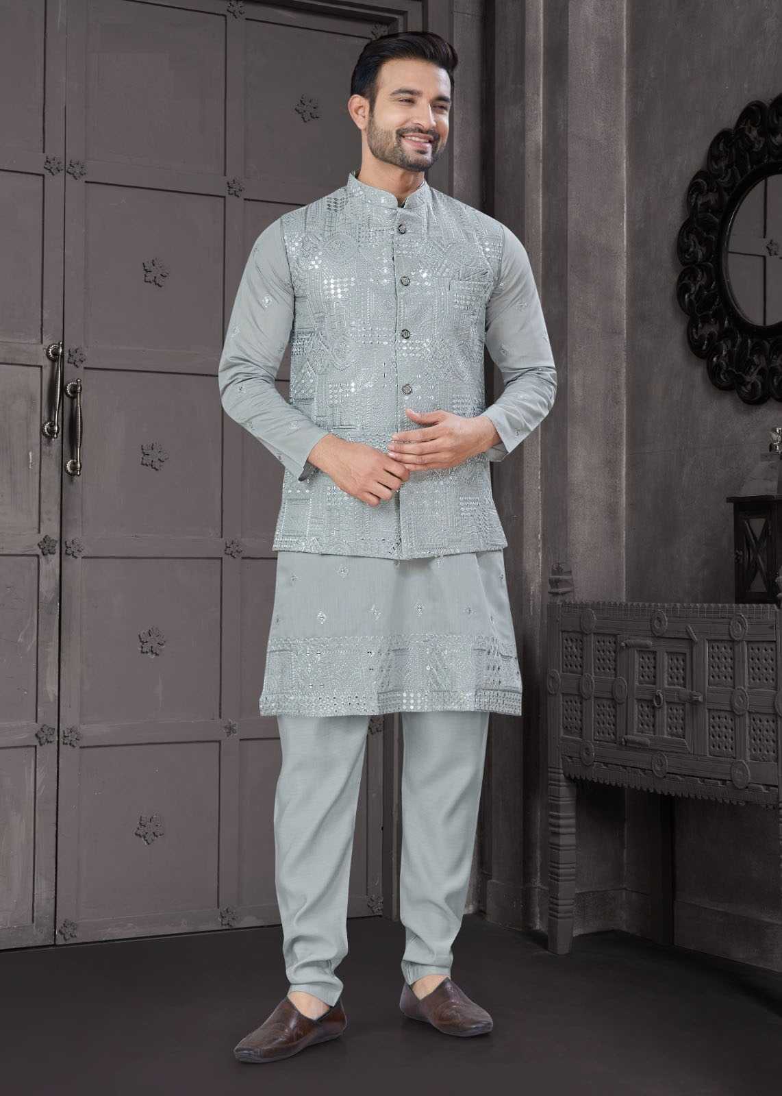 Ynf Pure Viscos KESH530 Outluk Wedding Collection Vol 31 Mens Wear Festive Collections Wholesale Mens Kurta Pyjama Diwali Collections Kurta Set with Jacket Manufacturer- Kapda Export