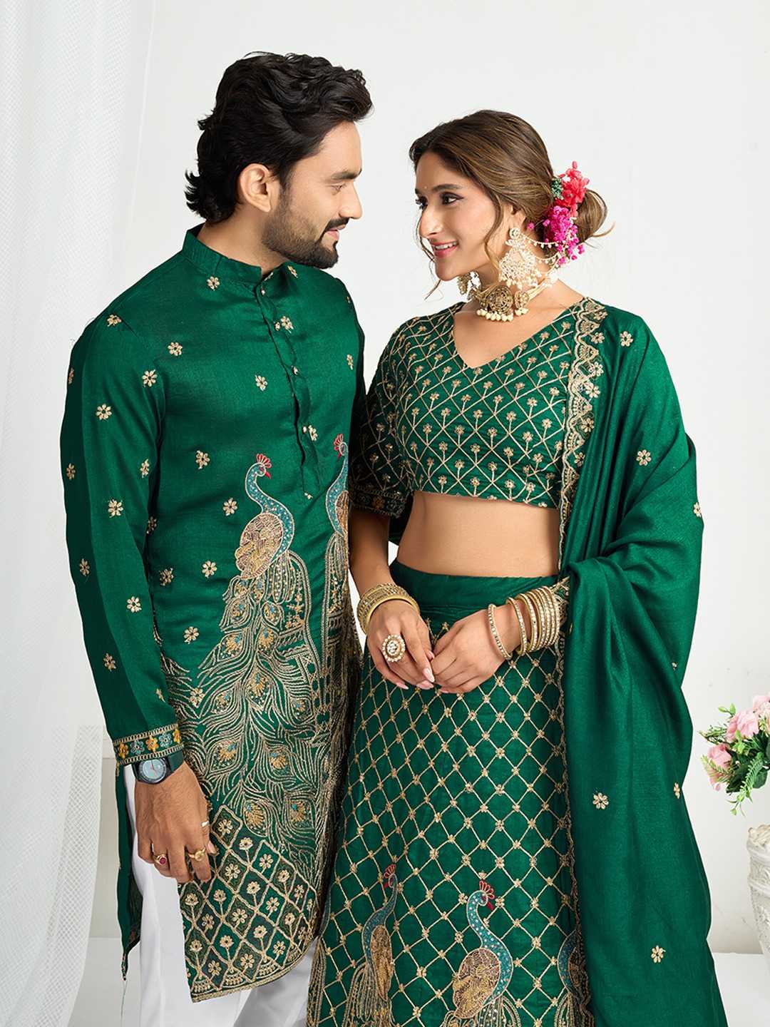 Ynf Silk KESH530 KASTURI Couple Wear Wholesale Couple Matching Ethnic Outfits Festive Matching Couple Dresses Designer Ethnic Outfits for Couples Manufacturer- Kapda Export