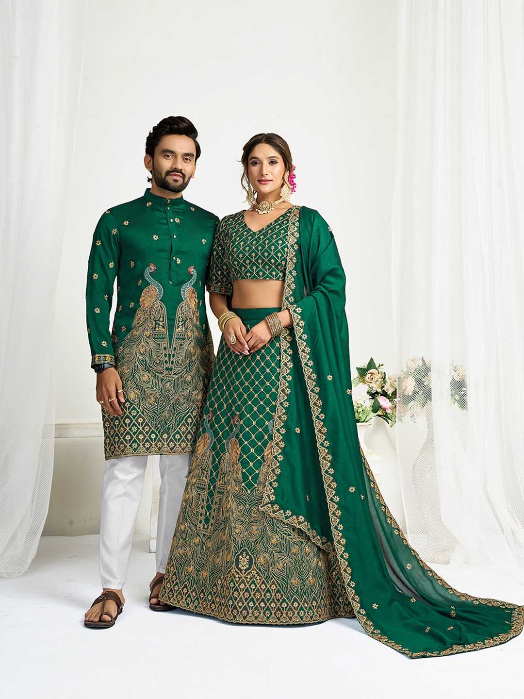 Ynf Silk KESH530 KASTURI Couple Wear Wholesale Couple Matching Ethnic Outfits Festive Matching Couple Dresses Designer Ethnic Outfits for Couples Manufacturer- Kapda Export