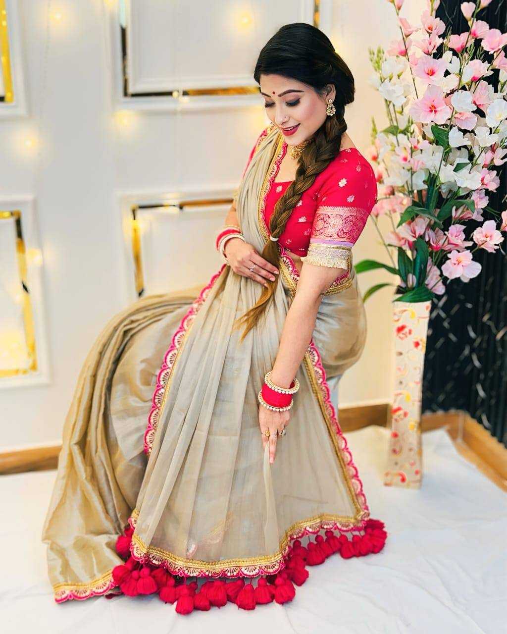 Ynf Tissue KESH621 Tissue Sarees Wholesale Fancy Sarees Lace Border Sarees Heavy Sarees Manufacturer- Kapda Export