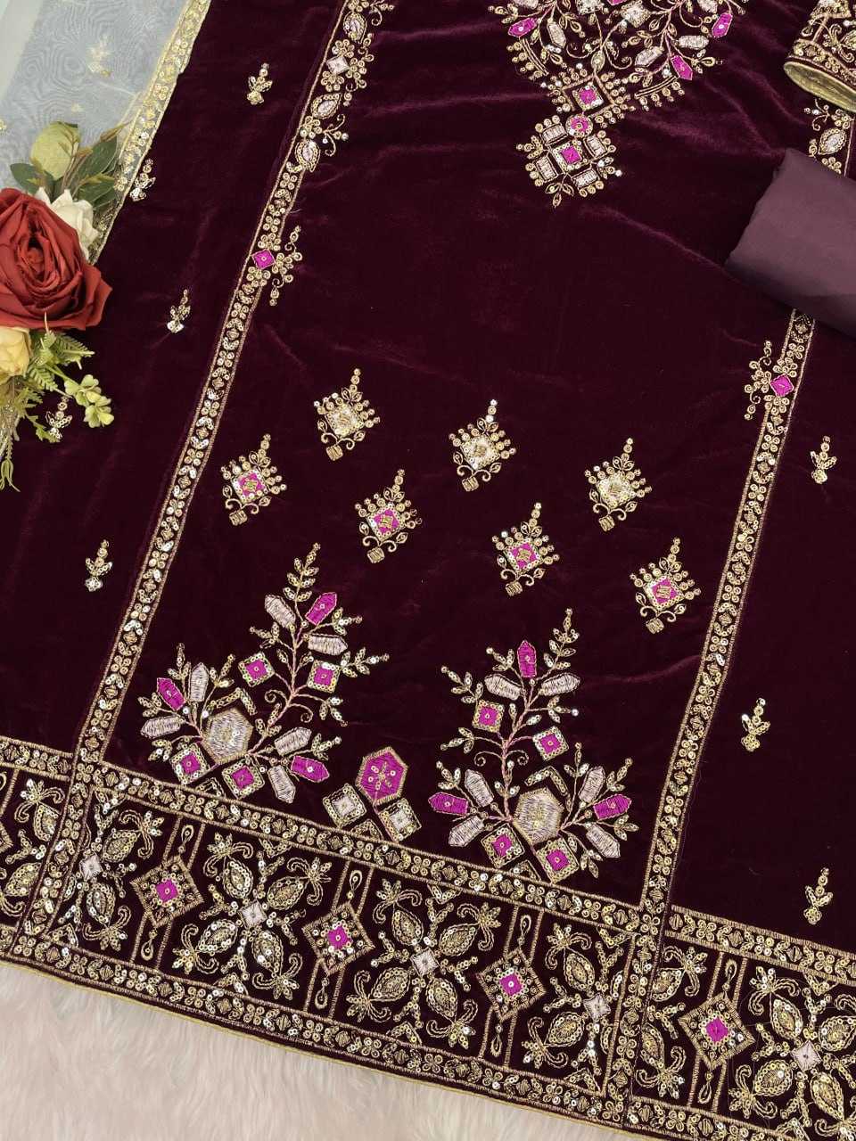 Ynf Velvet RIN131 TAWAKKAL 1320 Suits & Dresses Wholesale Unstitched Suits Velvet Suits Embroidery Suits Semi Stitched Suits Manufacturer- Kapda Export